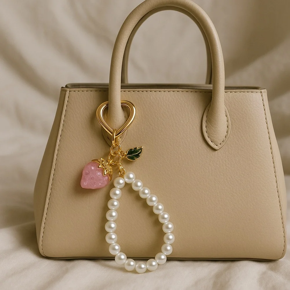 Strawberry Pearl Key/Purse Charm. Pink